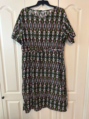 Mira Max Vintage Women’s Geo-Print Midi Dress with Tie Waist 2X